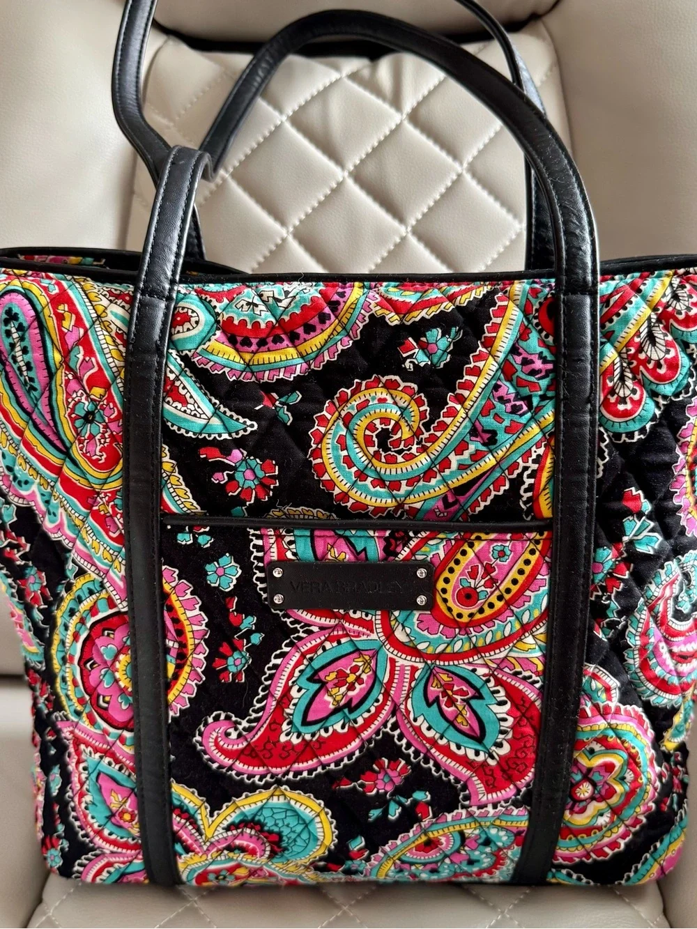 Vera Bradley Black Quilted Paisley Tote with Pink, Turquoise & Yellow Accents - Picture 2 of 6